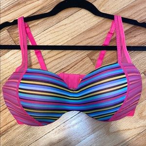 Multi-colored striped 34D bra with pink lace from Josie